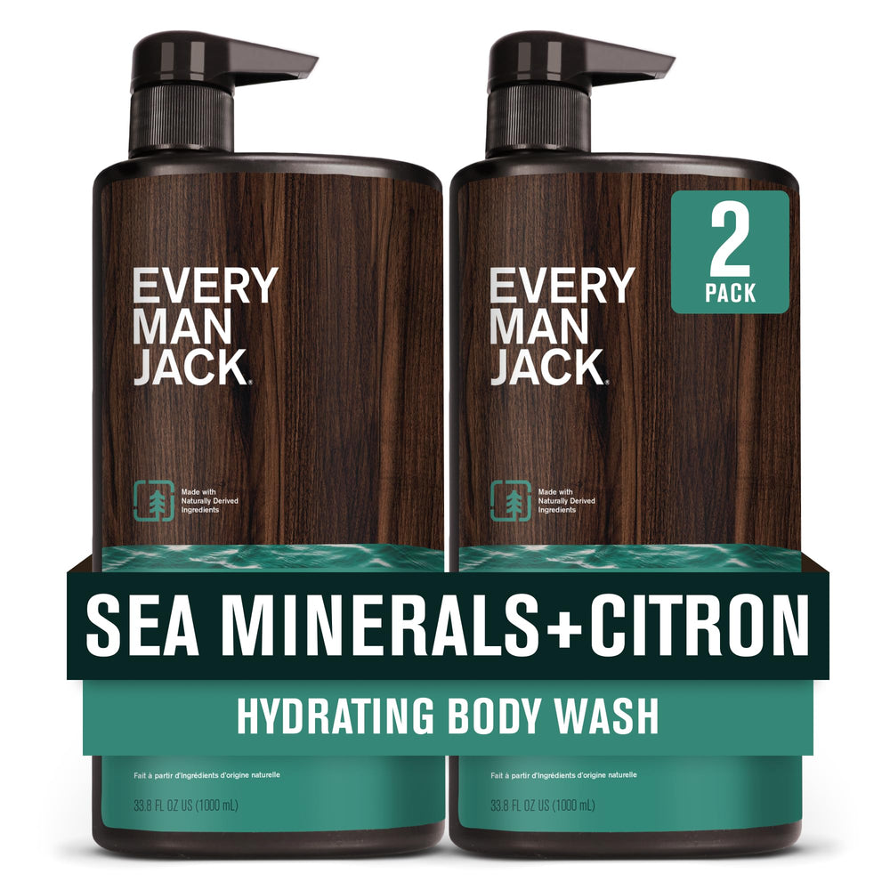 Every Man Jack body wash bottle front view for daily cleansing with sea minerals and citron aroma
