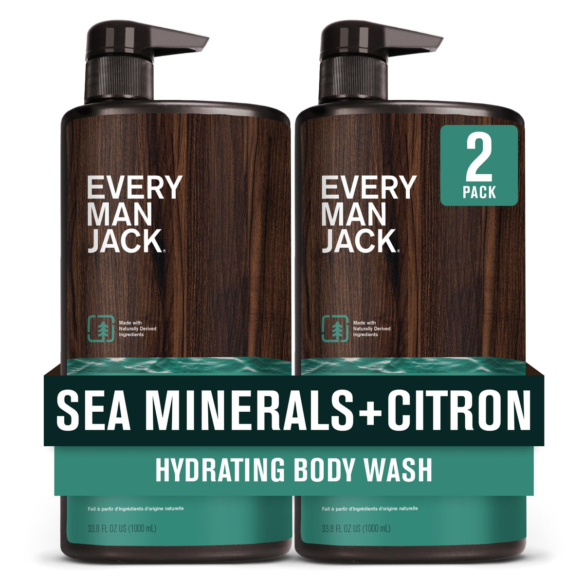 Every Man Jack body wash bottle front view for daily cleansing with sea minerals and citron aroma