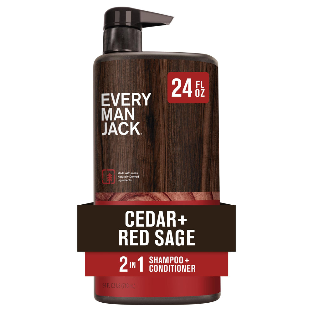 Every Man Jack, botella cedro-salvia roja, aroma terroso para la ducha diaria.