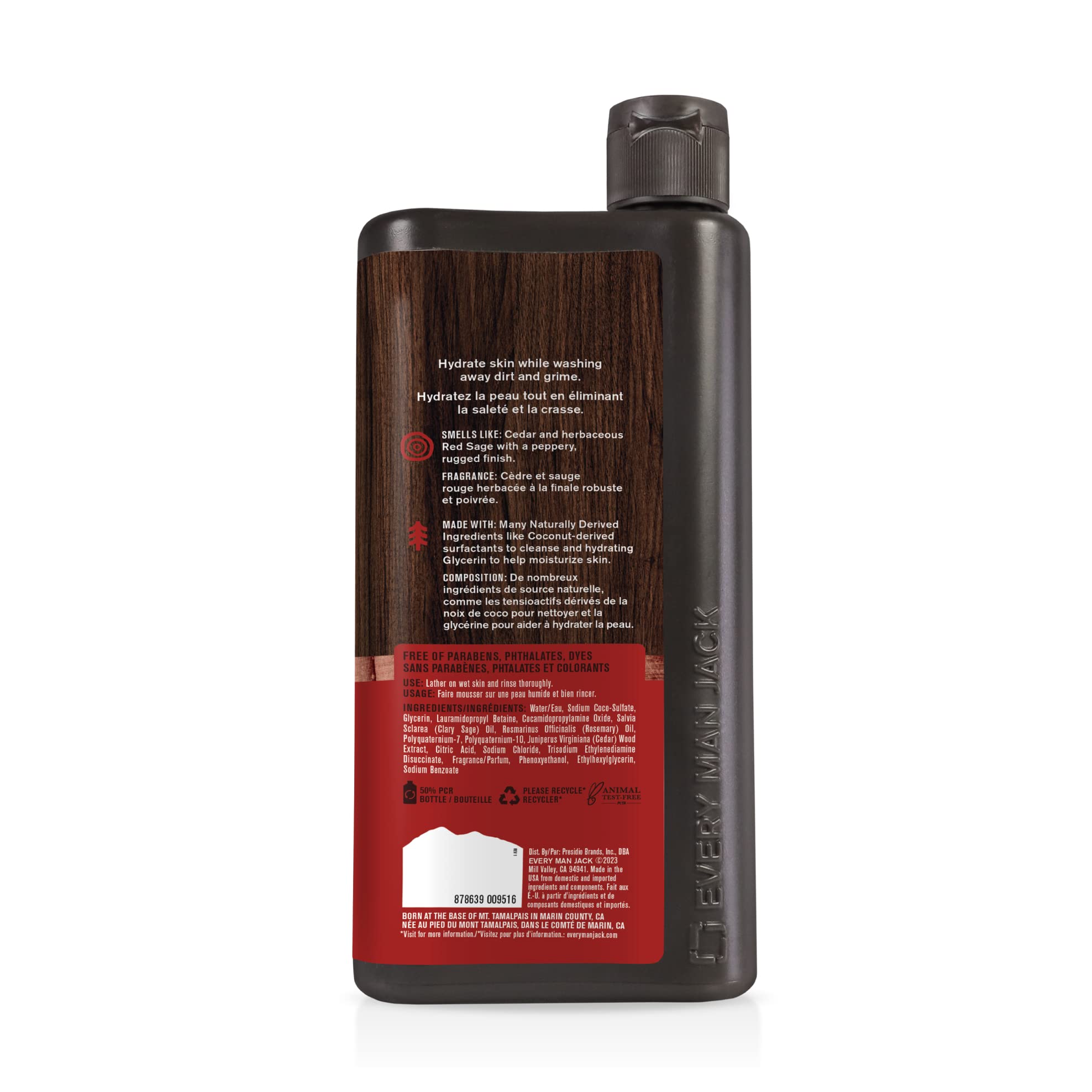 Every Man Jack natural ingredients indicate non-irritating cleansing.