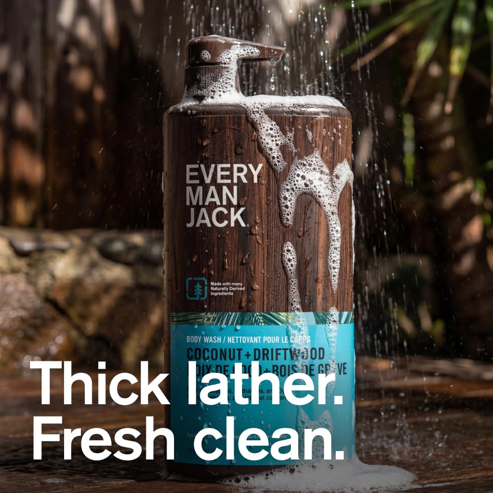 Every Man Jack Coconut + Driftwood lather reveals creamy bubbles for gentle cleansing.