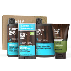 Every Man Jack coconut driftwood body wash bottle with tropical, refreshing scent.