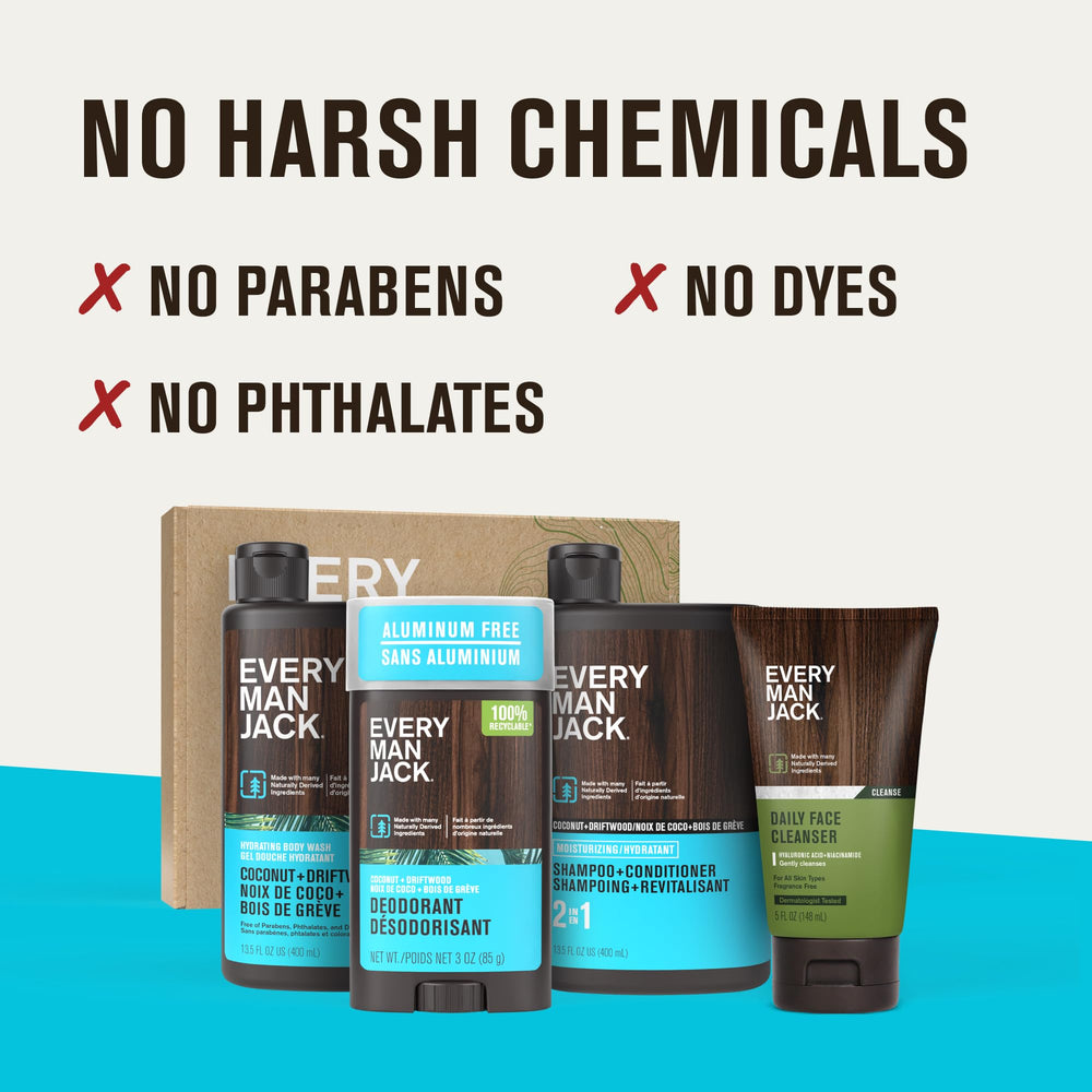 Every Man Jack coconut driftwood face wash tube for daily refreshing cleanse.