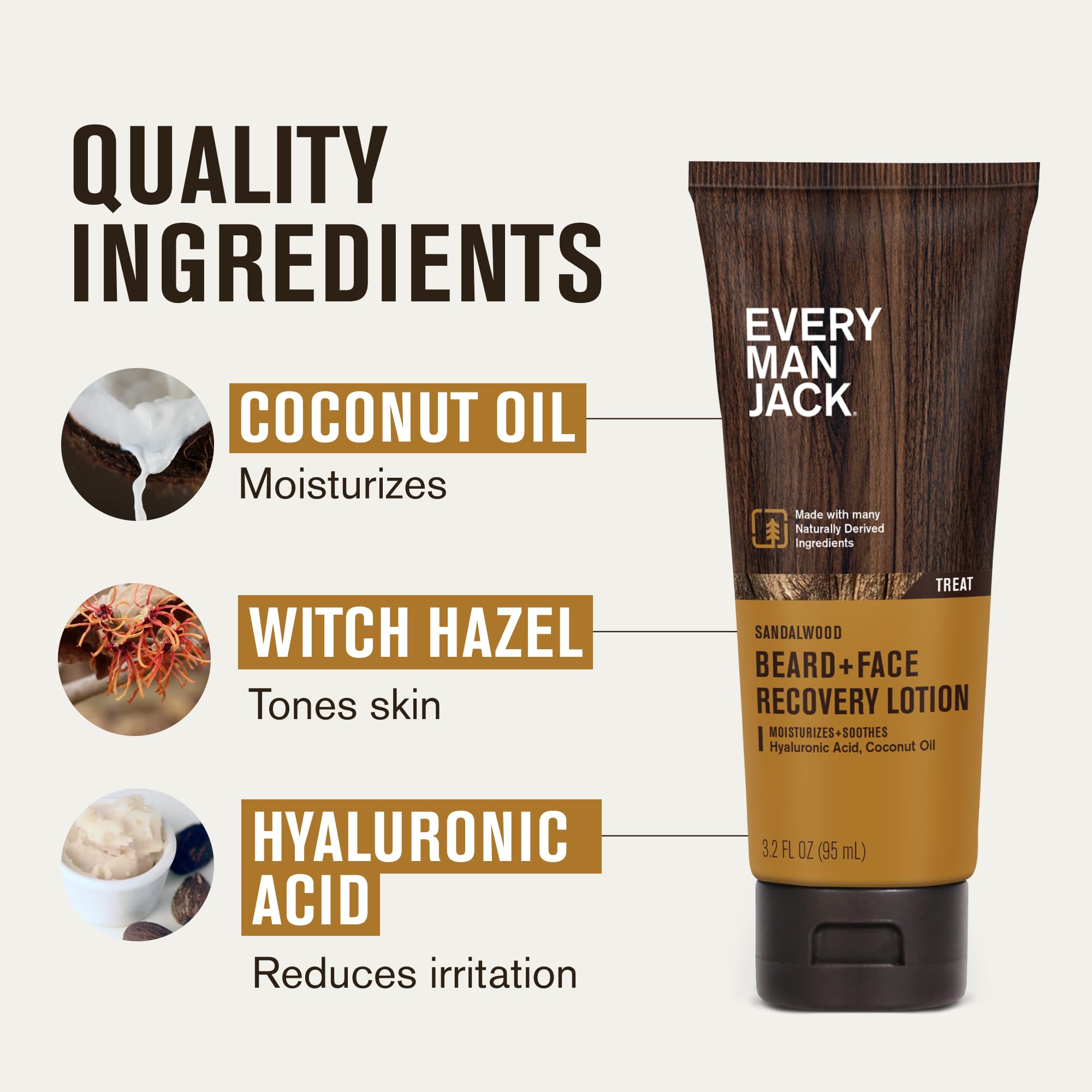 Coconut oil and witch hazel in Every Man Jack formula.