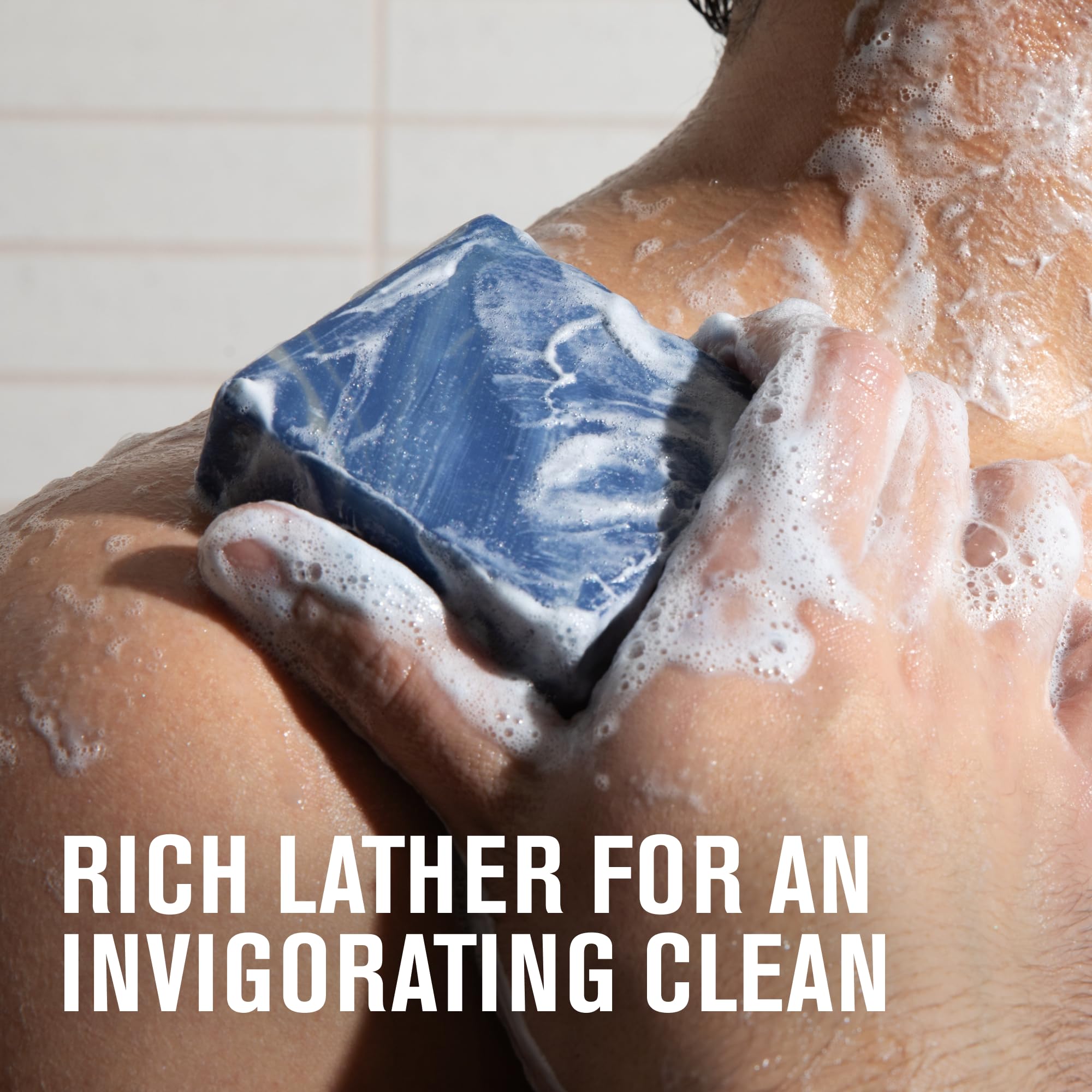 Every Man Jack Cold Plunge soap closeup reveals creamy texture.