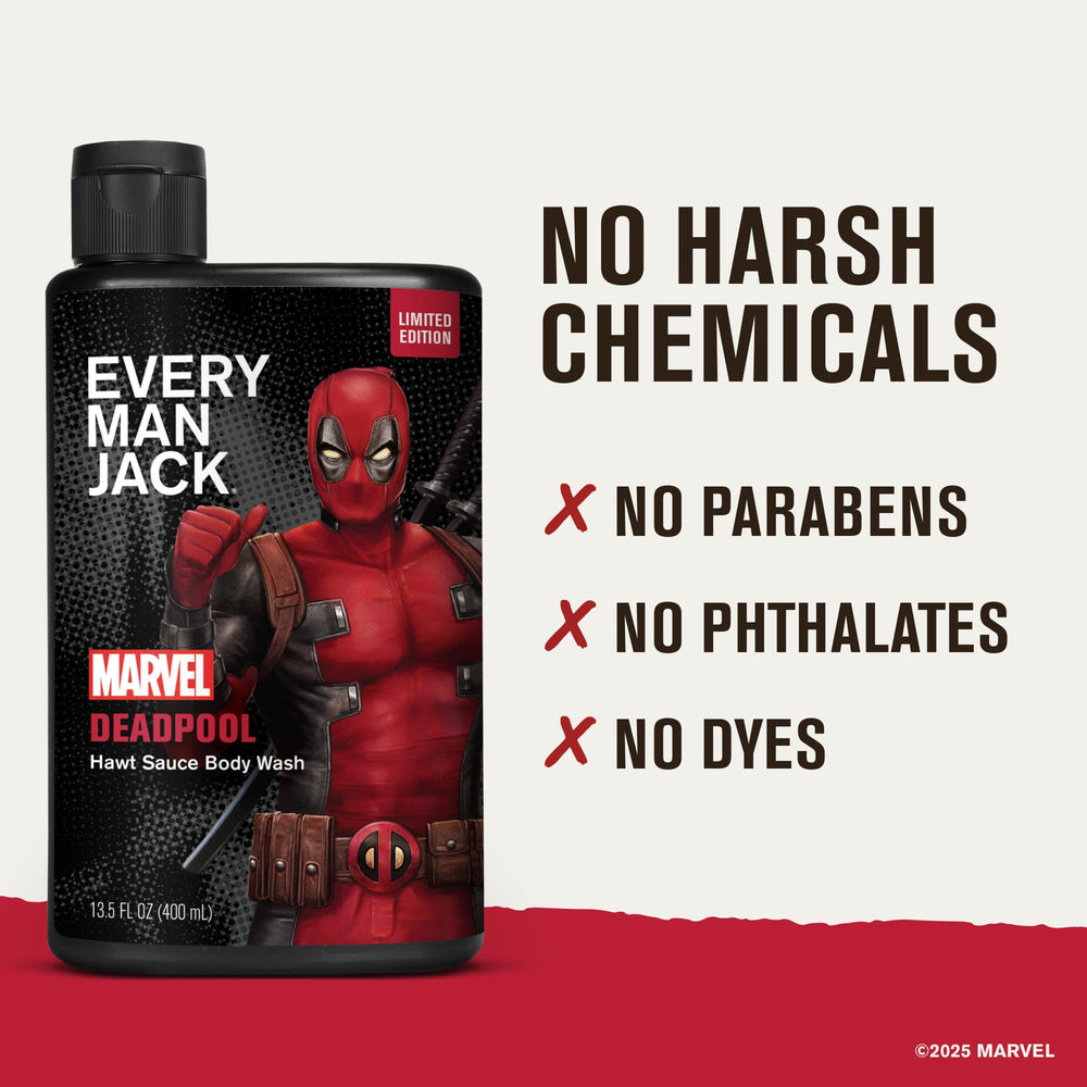 Every Man Jack Deadpool gel ducha usa surfactantes de coco para espuma suave