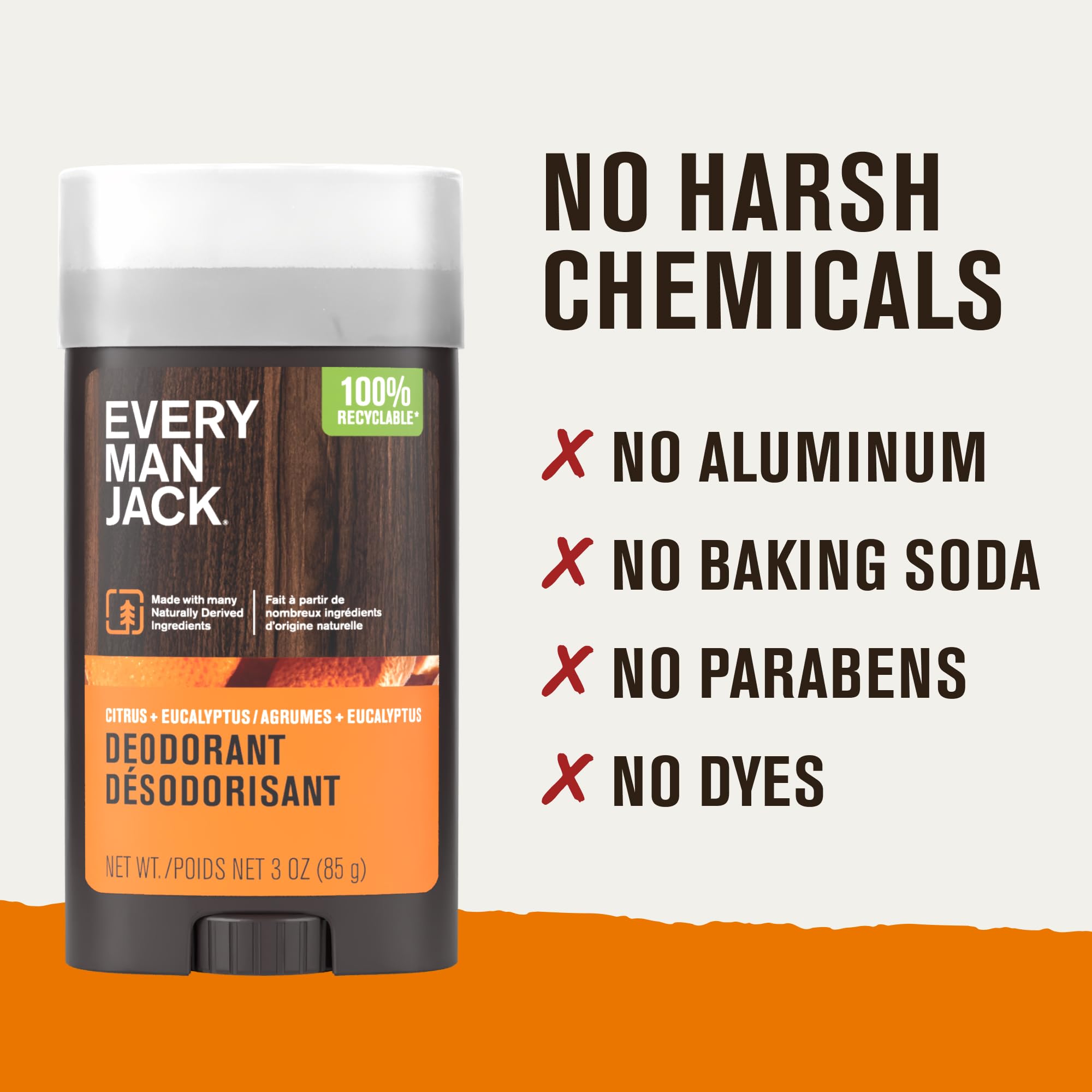 Every Man Jack desodorante sin aluminio, apto para pieles de todo tipo.