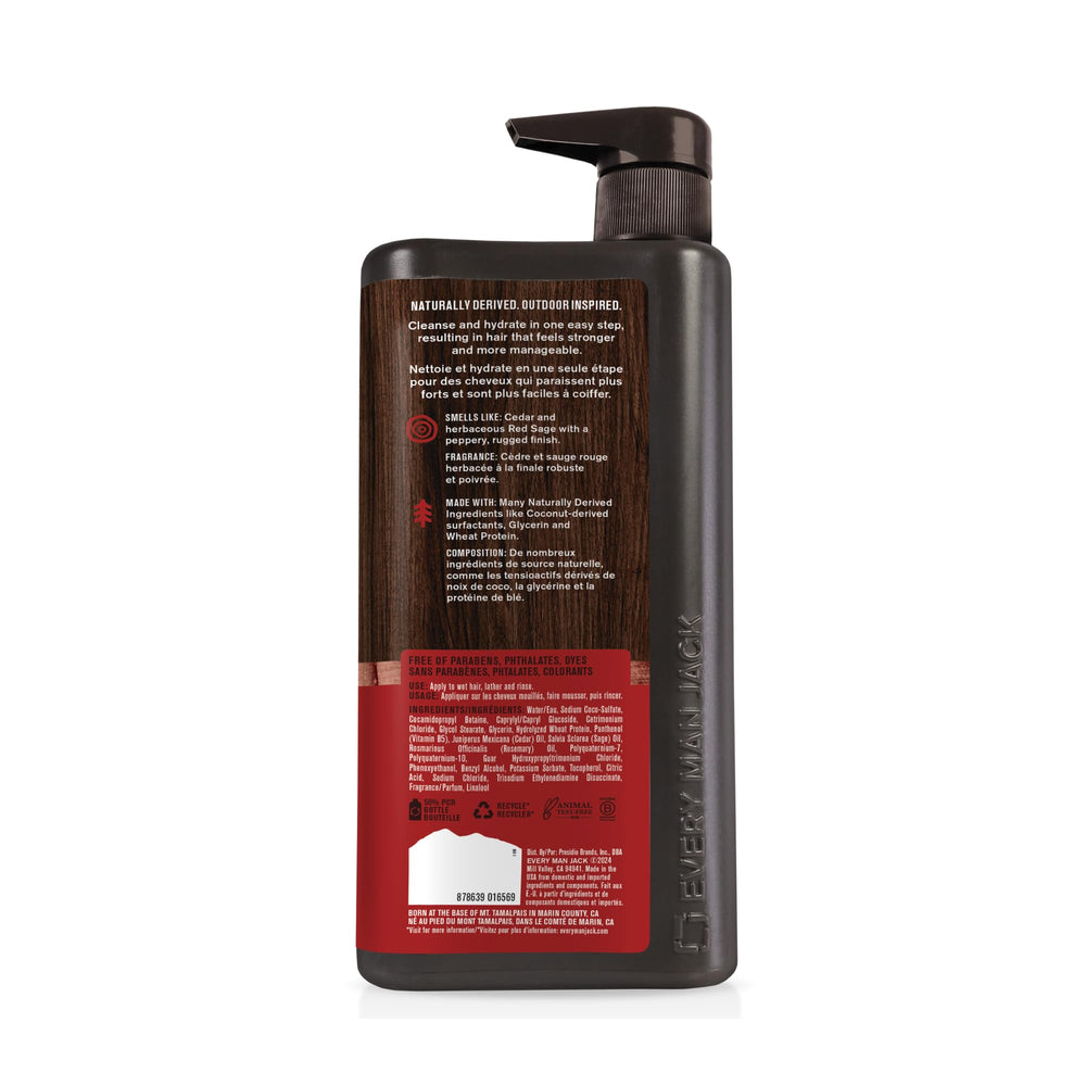 Every Man Jack, envase-24oz, pensado para uso diario sin recargar.