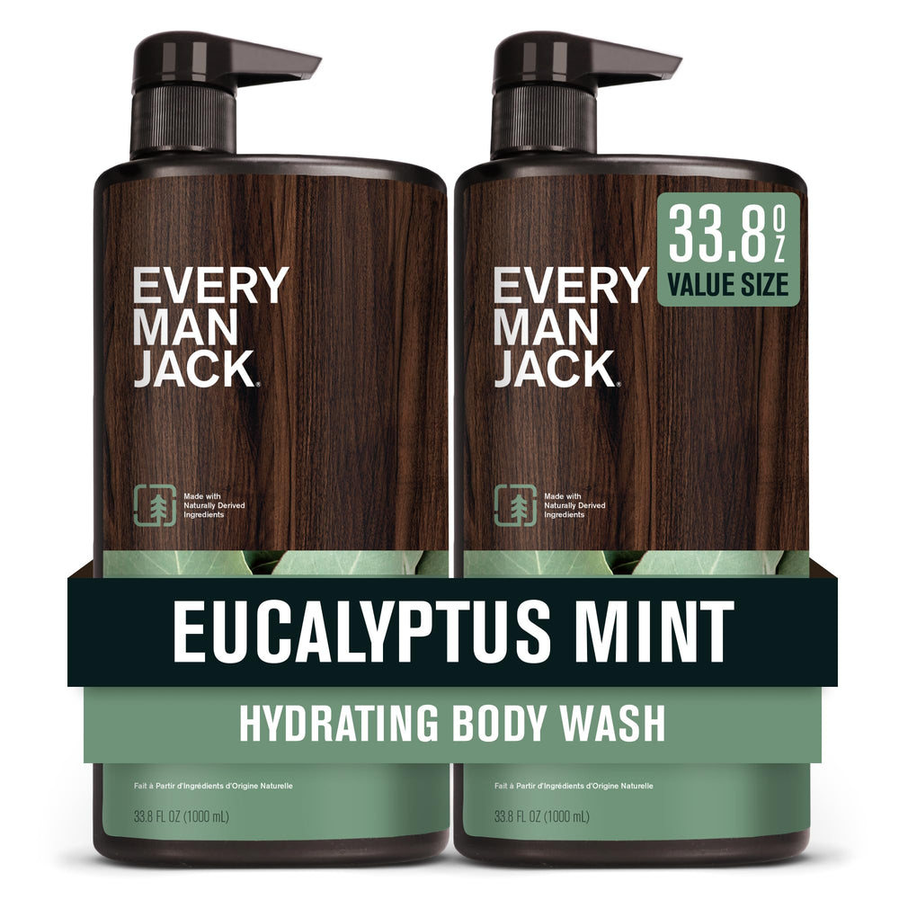 Every Man Jack Eucalyptus Mint body wash bottle front for a forest-fresh cleanse.