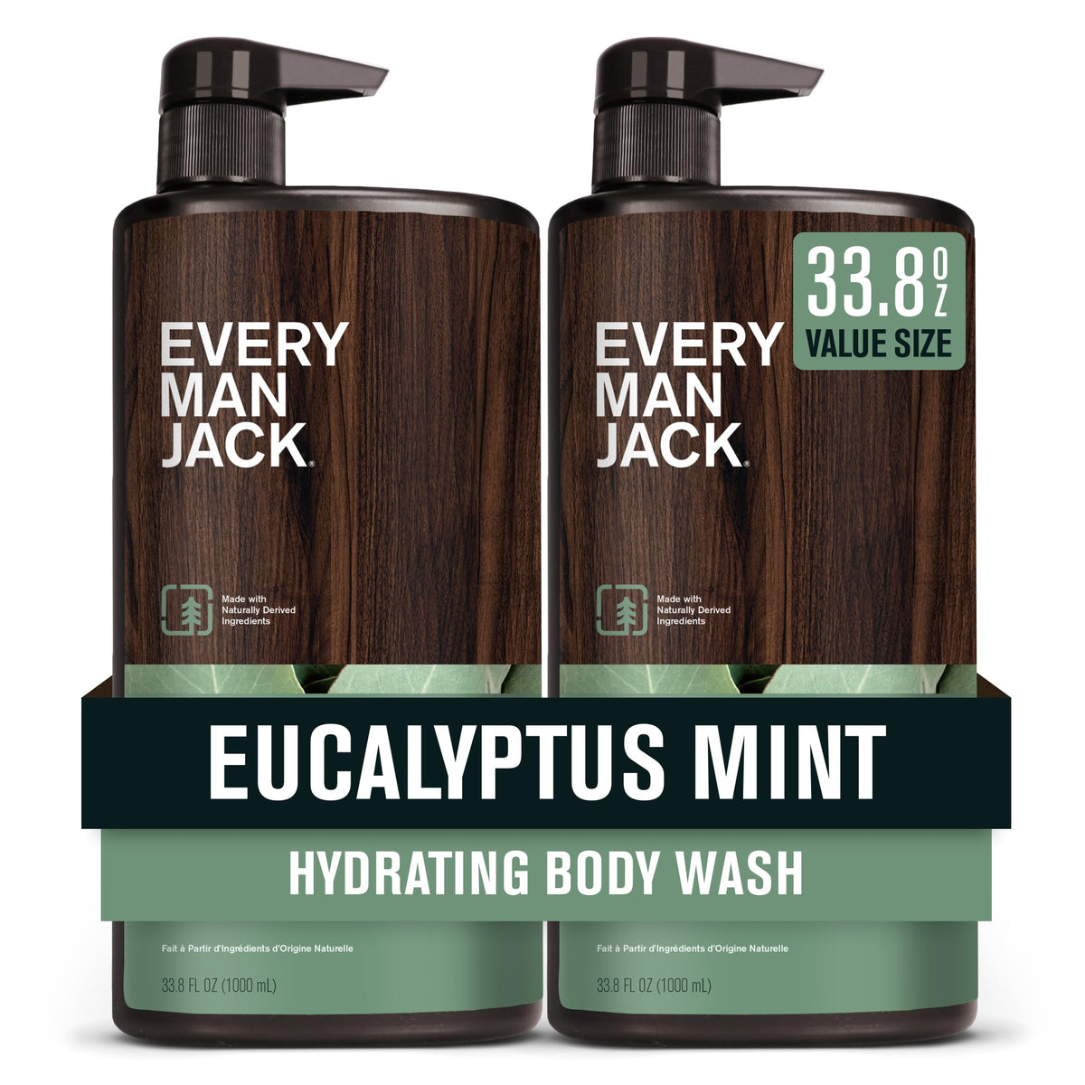 Every Man Jack Eucalyptus Mint body wash bottle front for a forest-fresh cleanse.