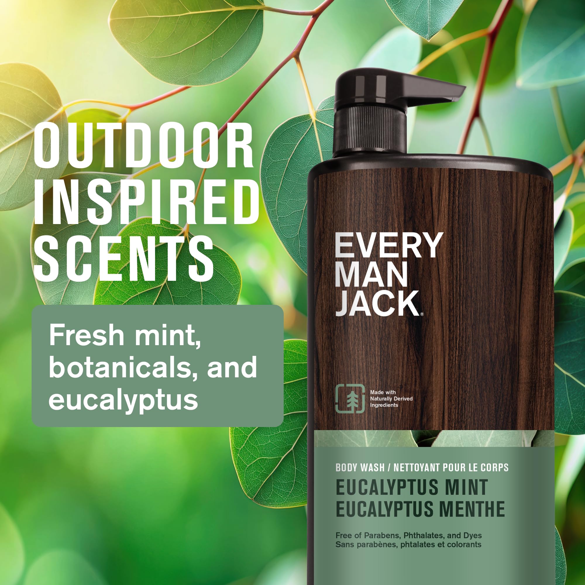 Every Man Jack Eucalyptus Mint body wash in shower scene for daily refresh.