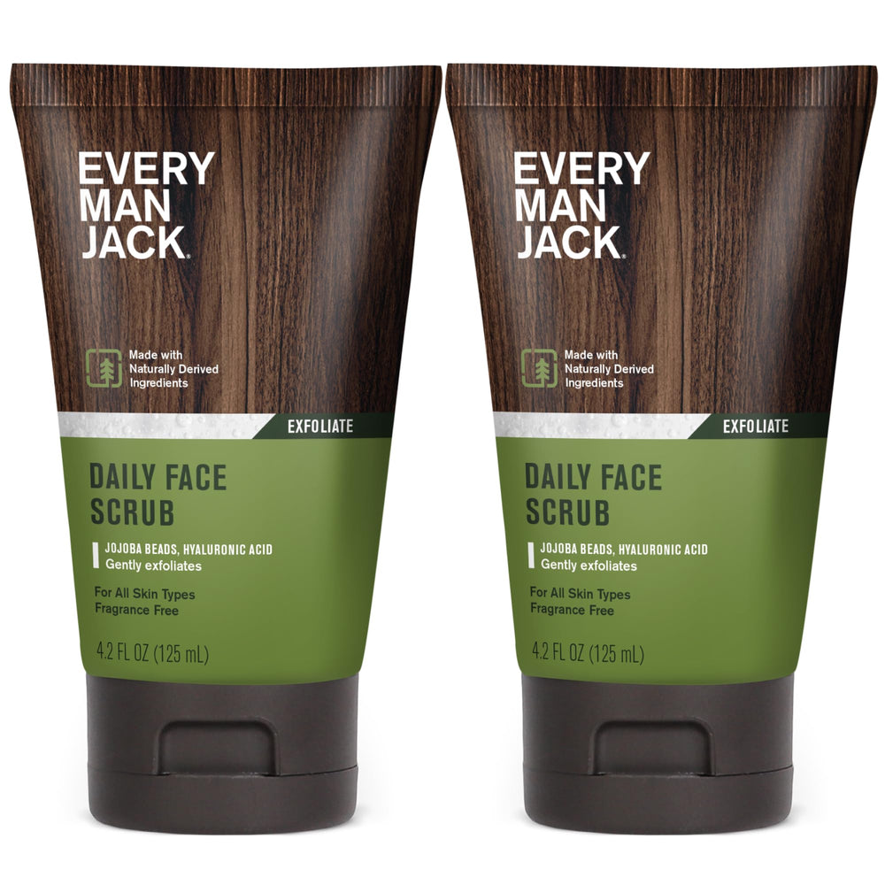 Every Man Jack exfoliante facial suave para hombres; botella a la vista para piel fresca.