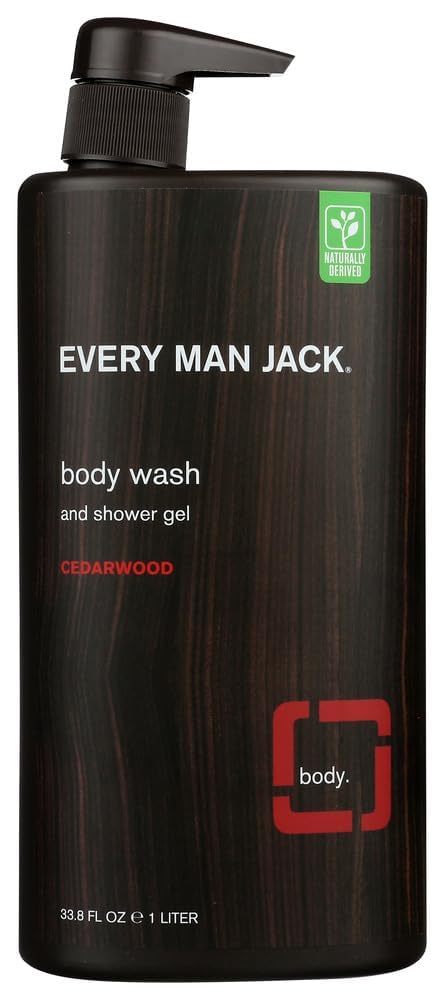 Gel de ducha Cedarwood de Every Man Jack en botella, aroma calmante para la rutina matutina.