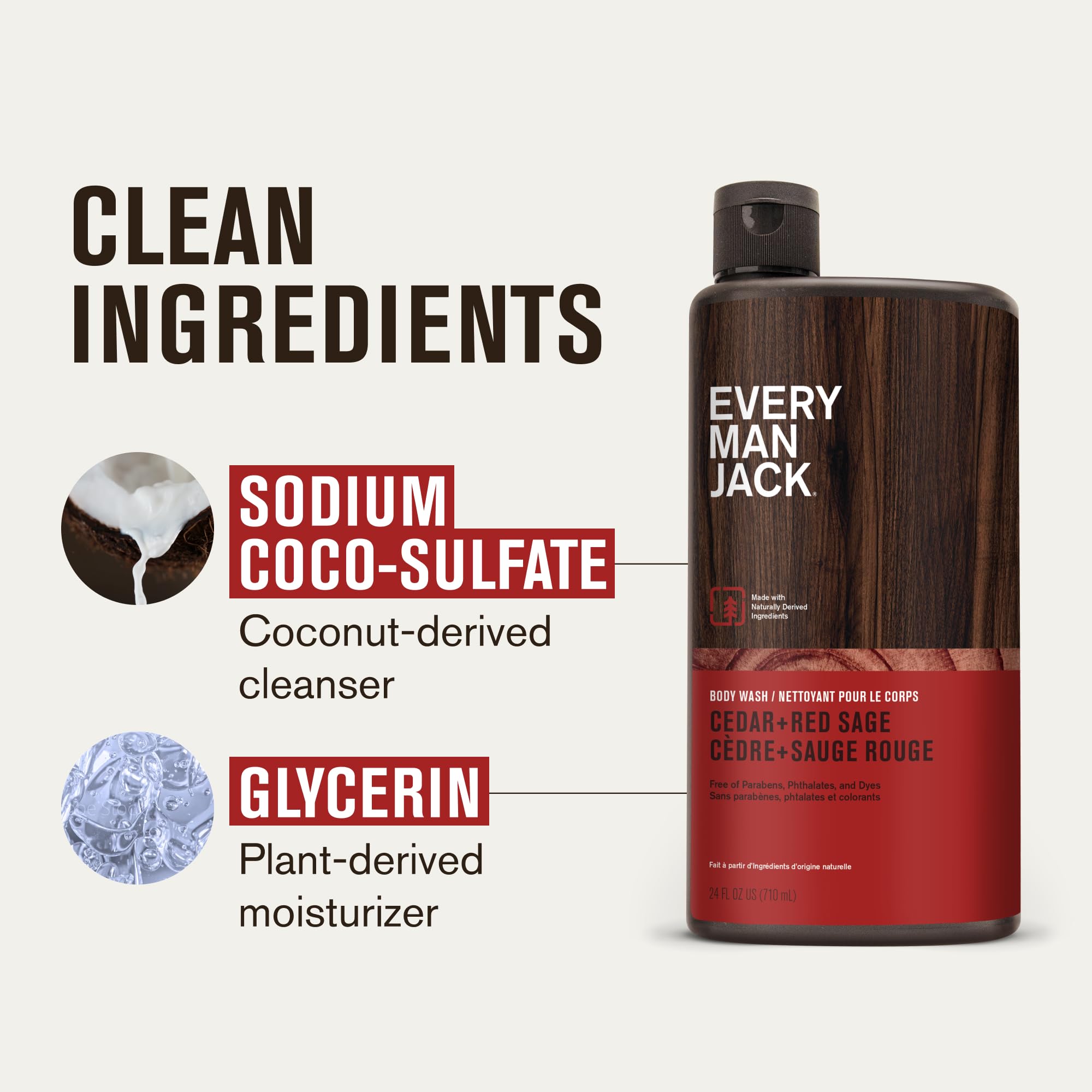 Every Man Jack glycerin hydrates skin during a refreshing shower.