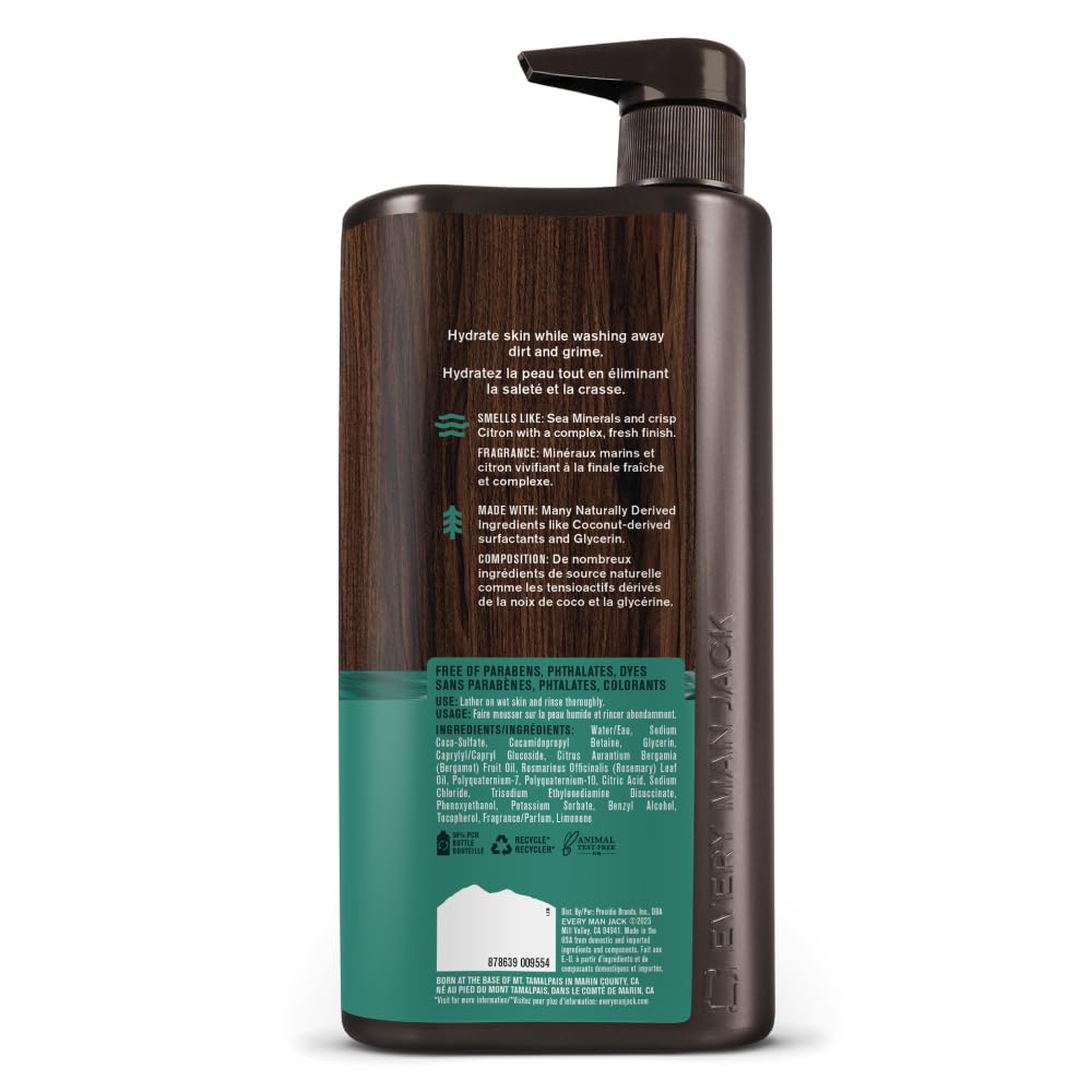 Grooming range lineup featuring body wash and other Every Man Jack products