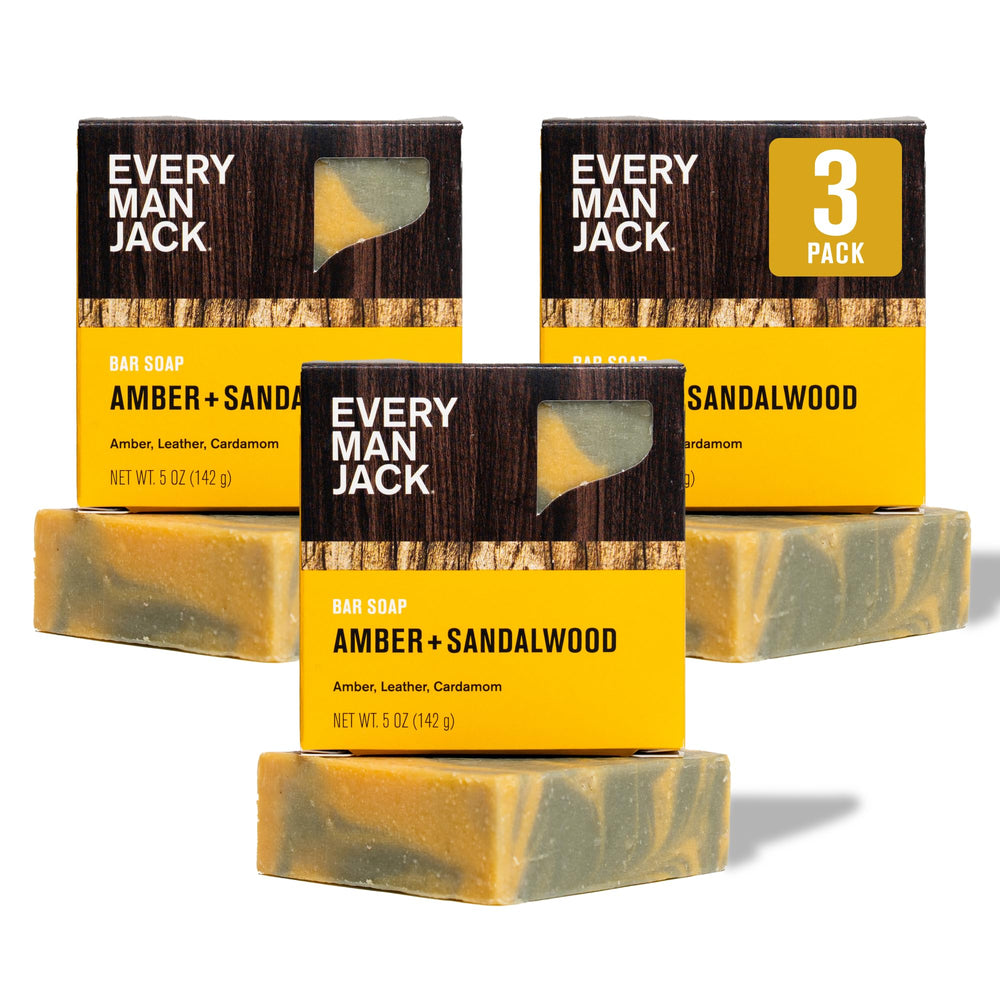 Every Man Jack barra jabón proceso frío ámbar sándalo, aroma suave para piel limpia.