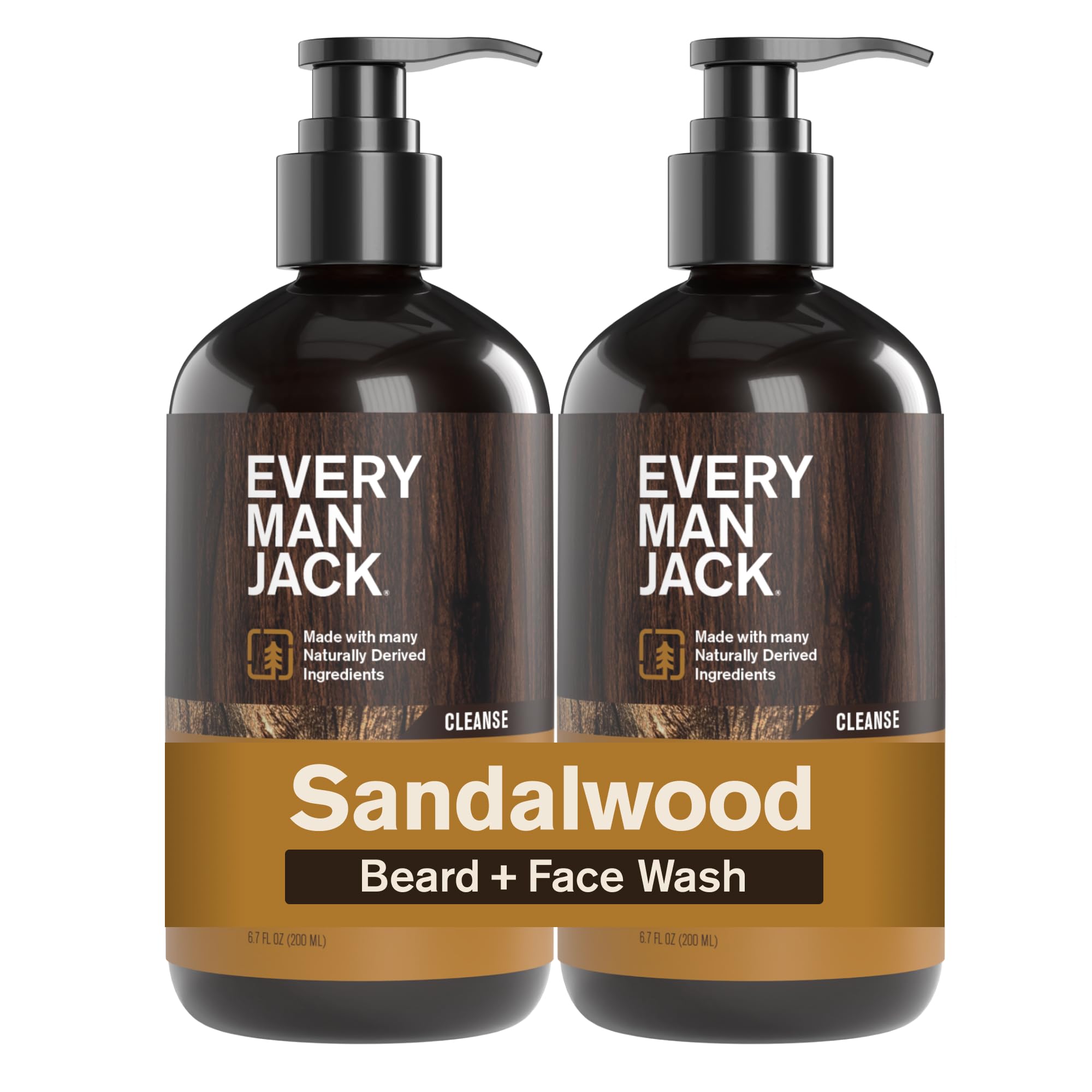 Lavado para barba Every Man Jack Sandalwood, botella frontal limpia la barba