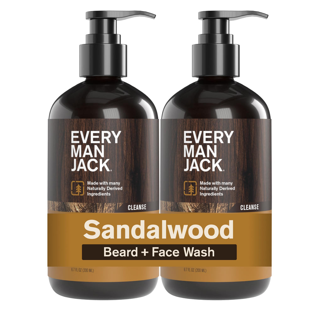Lavado para barba Every Man Jack Sandalwood, botella frontal limpia la barba