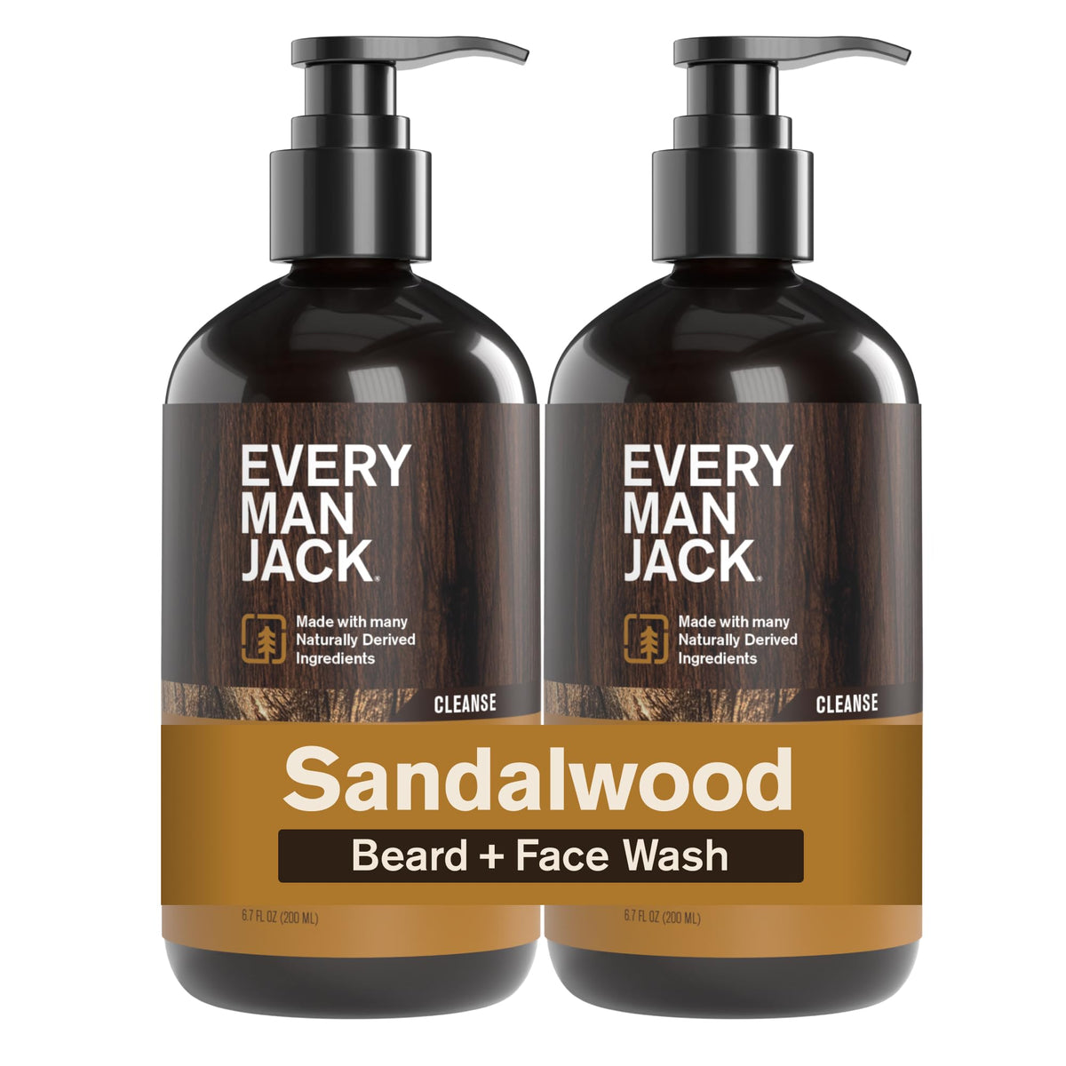 Lavado para barba Every Man Jack Sandalwood, botella frontal limpia la barba
