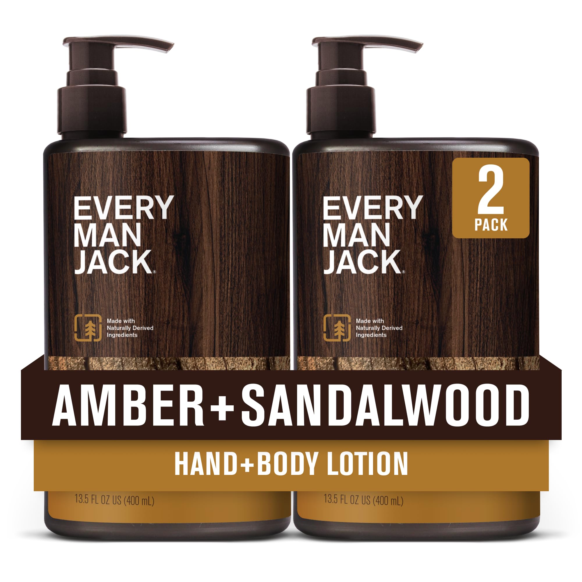 Loción Amber + Sandalwood de Every Man Jack, absorción rápida para uso diario.