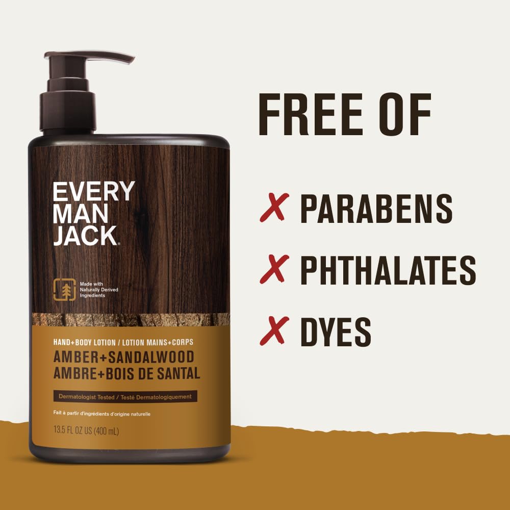 Aroma ambar-sándalo con vetiver en la loción de Every Man Jack.
