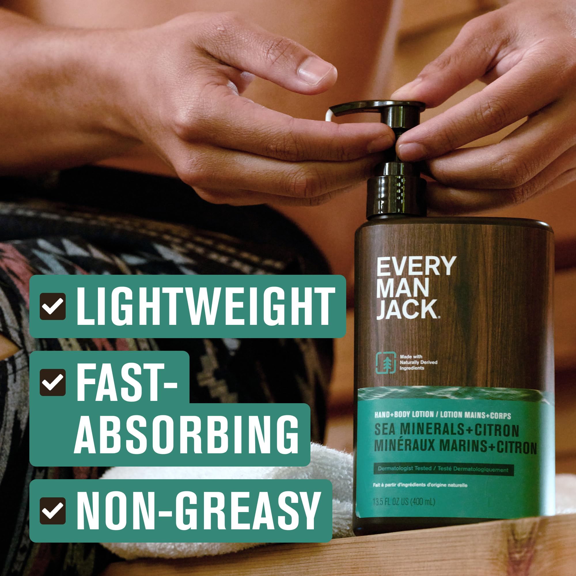 Lotion being applied to skin to illustrate quick absorption and daily use.