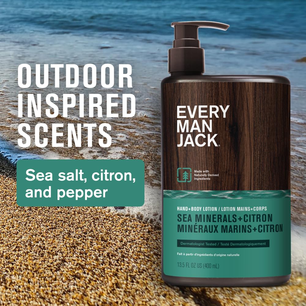 Close-up texture of Every Man Jack lotion showing lightweight, non-greasy feel.