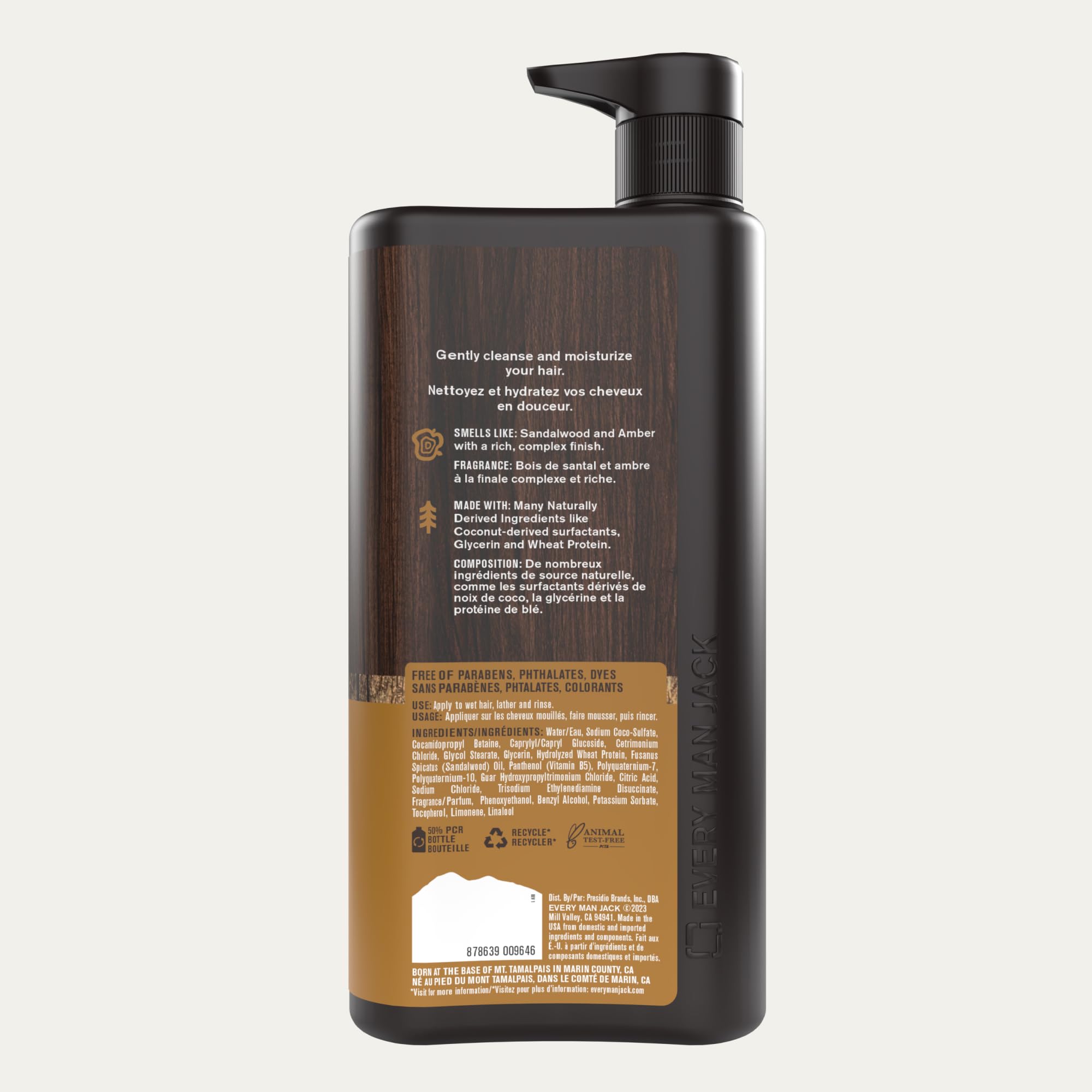 Every Man Jack natural ingredients list visual suggests coconut-derived surfactants and glycerin moisture