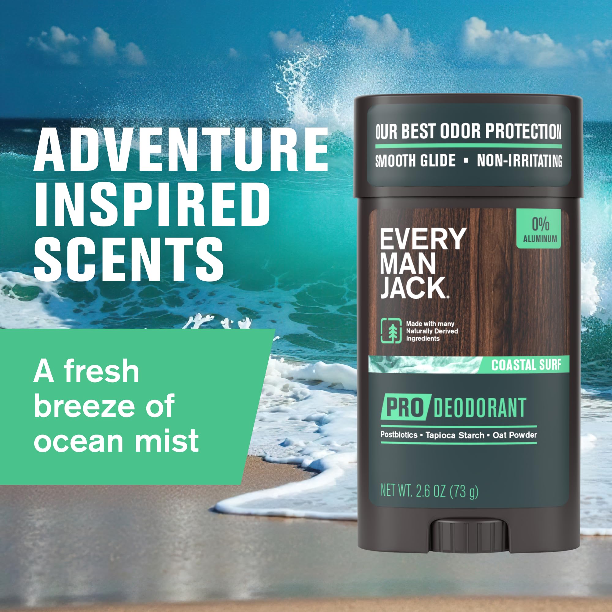 Every Man Jack Pro Deodorant tapioca starch absorbs moisture for day-long comfort.