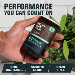 Every Man Jack Pro Deodorant silky glide emphasizes gentle feel on skin.
