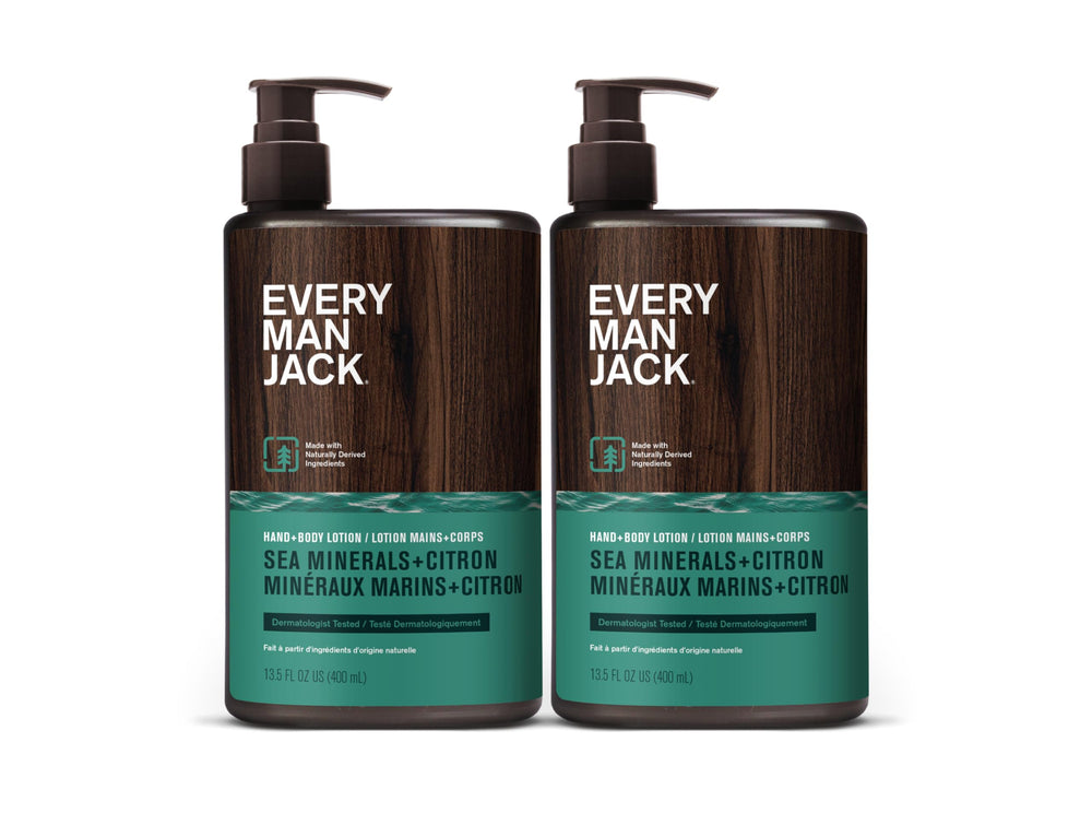 Quick-absorb finish shown on skin with a light sheen from Every Man Jack lotion.