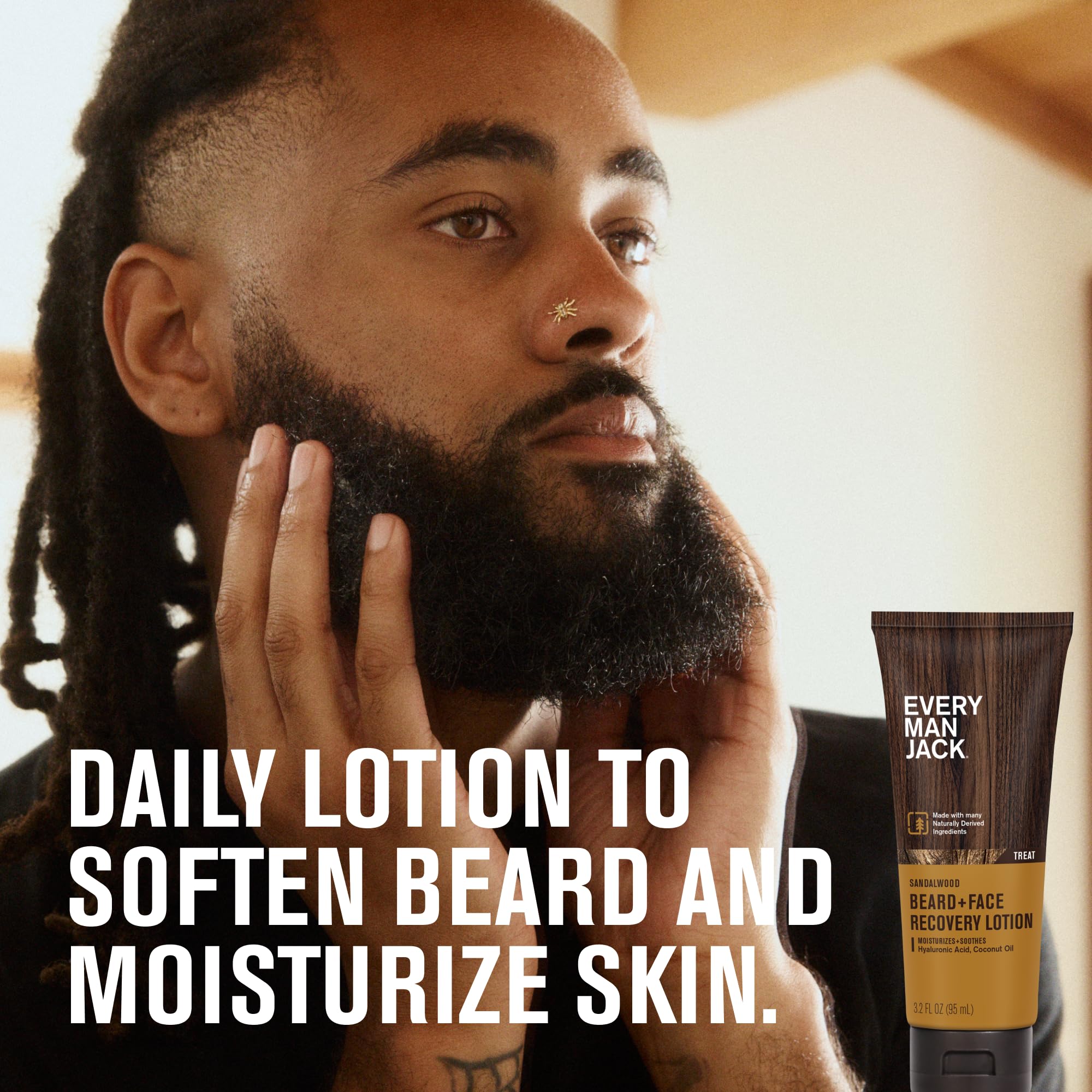 Every Man Jack lotion texture close-up shows skin relief.