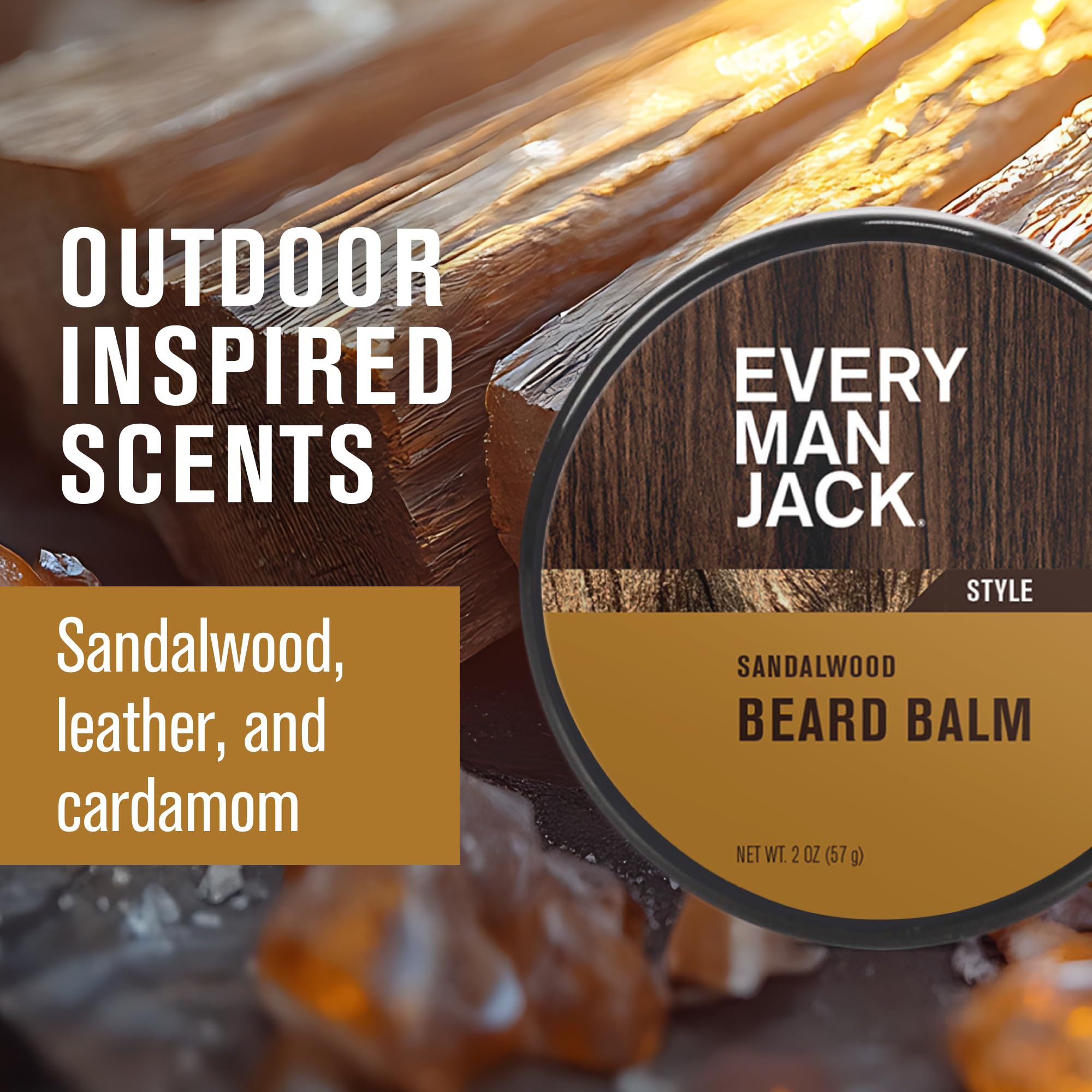 Every Man Jack Sandalwood Balm shea butter highlight shows nourishing moisture for facial hair