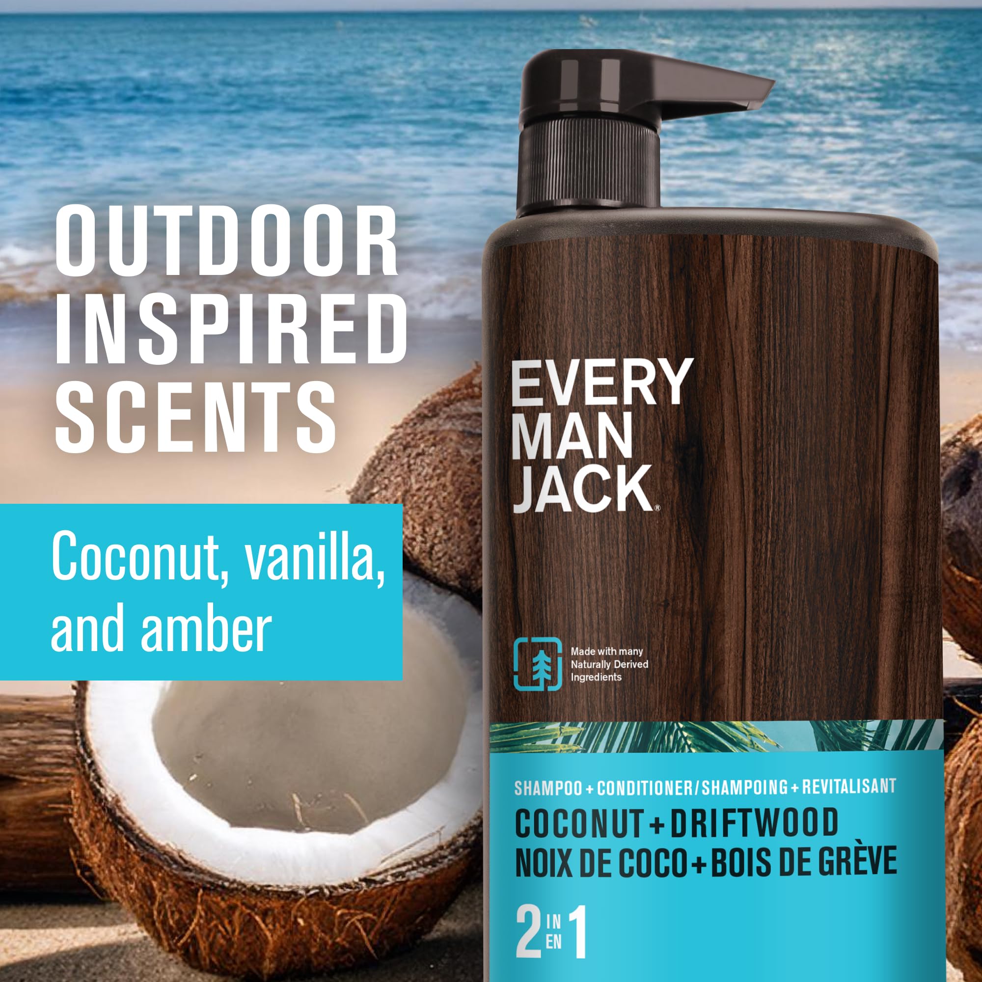 Every Man Jack two-in-one daily shampoo conditioner bottle for simplified care.