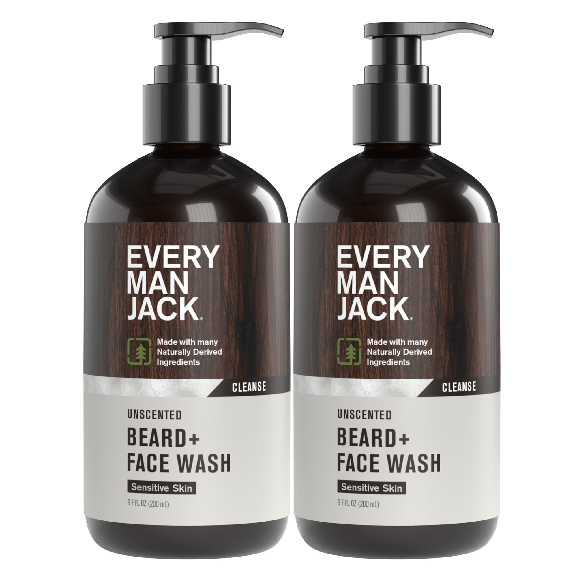 Every Man Jack unscented beard and face wash two-pack bottle for sensitive skin