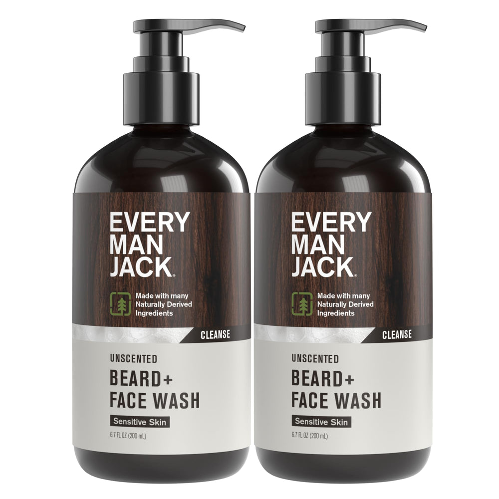 Every Man Jack unscented beard and face wash two-pack bottle for sensitive skin