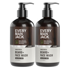 Every Man Jack unscented beard and face wash two-pack bottle for sensitive skin