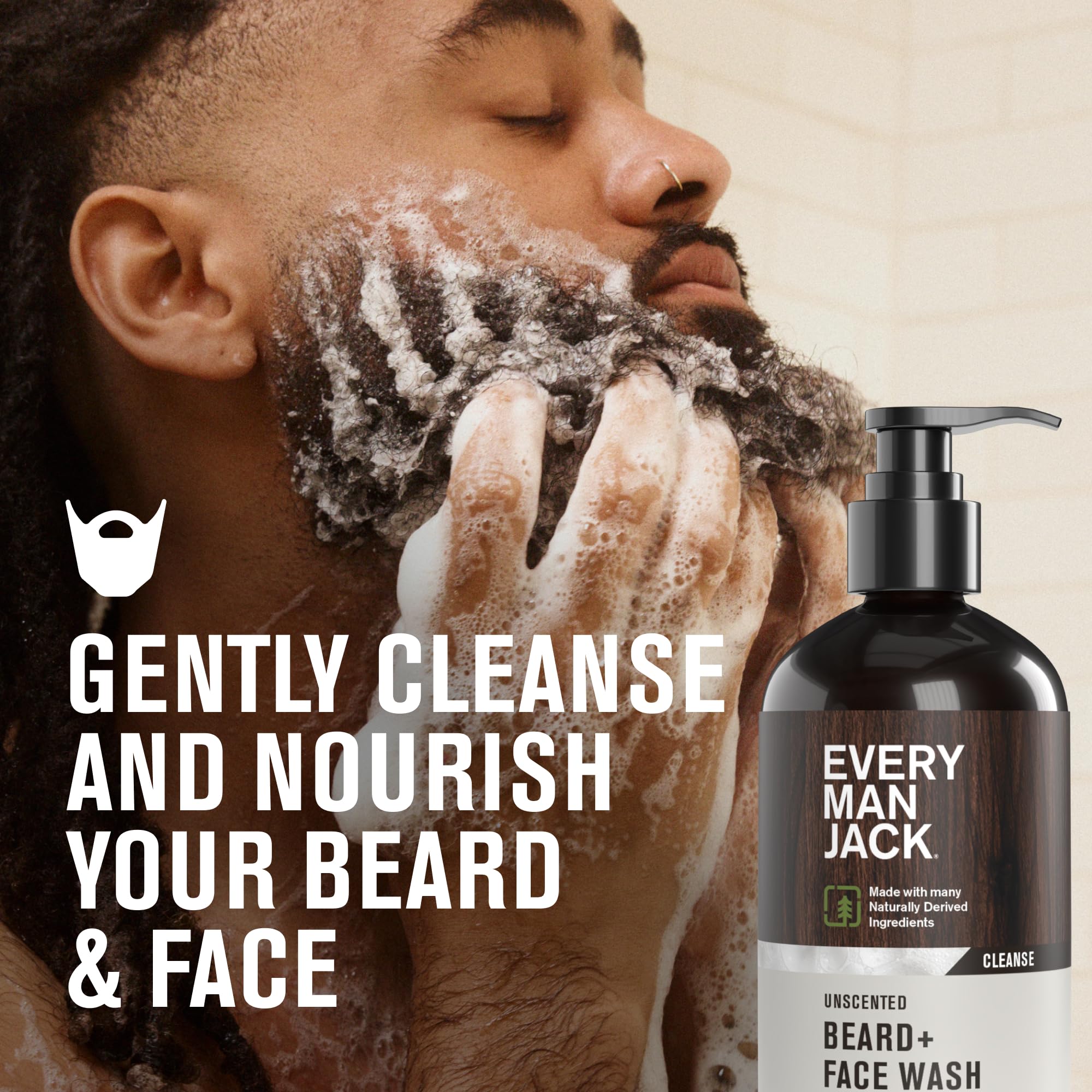 Unscented beard and face wash close-up with rich lather