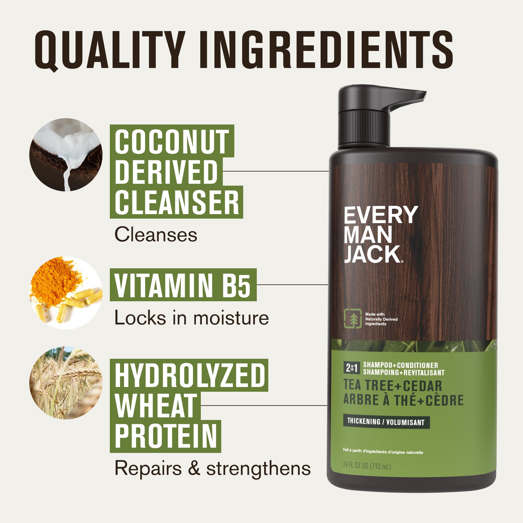 Every Man Jack volumen natural para cabello con cada uso.
