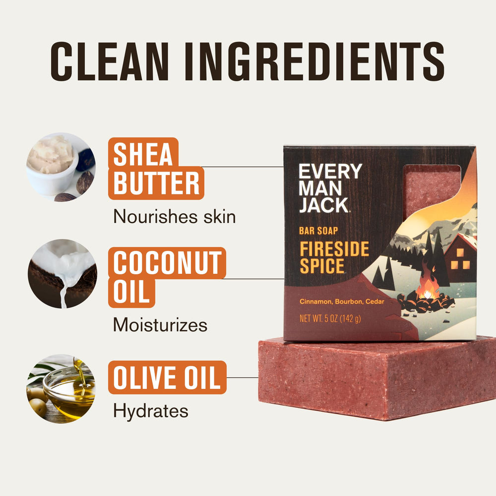 Every Man Jack Winter Pine bar soap with woody aroma for clean skin.