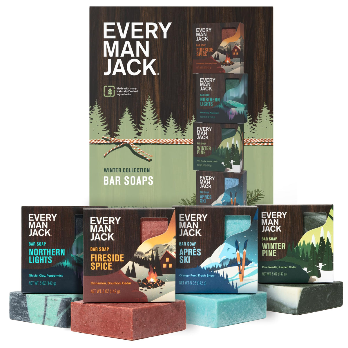 Every Man Jack winter gift set packaging with four soap bars, ideal for gifting.
