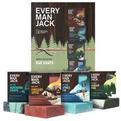 Every Man Jack winter gift set packaging with four soap bars, ideal for gifting.