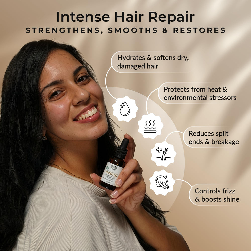 Everyday Beauty Cold-Pressed Argan Oil from nuts supports hair shine and skin hydration.