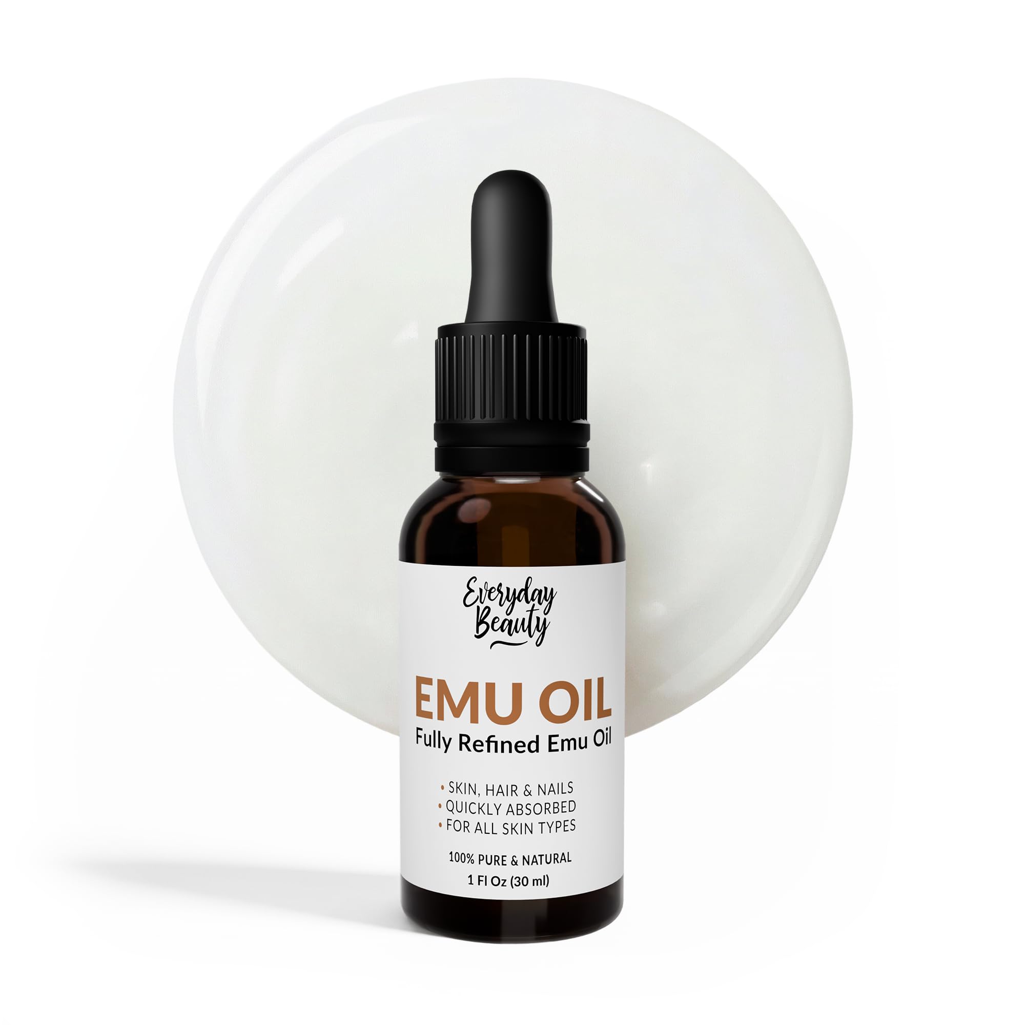 Everyday Beauty Pure Australian Emu Oil bottle with dropper for easy skin hydration