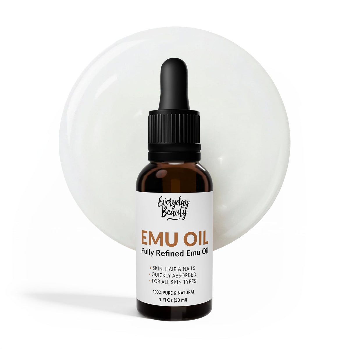 Everyday Beauty Pure Australian Emu Oil bottle with dropper for easy skin hydration