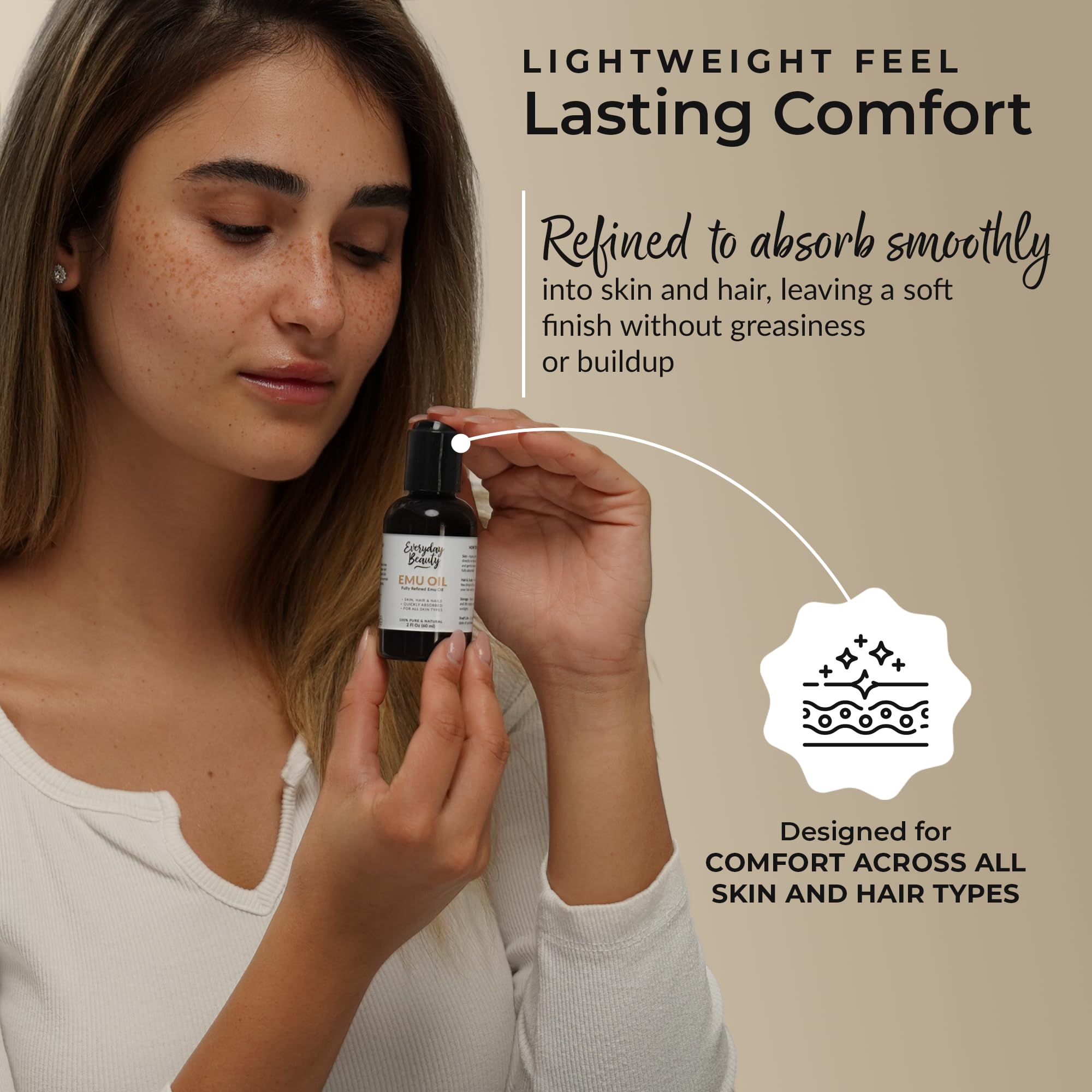 Hair care with Everyday Beauty Emu Oil showing conditioning properties