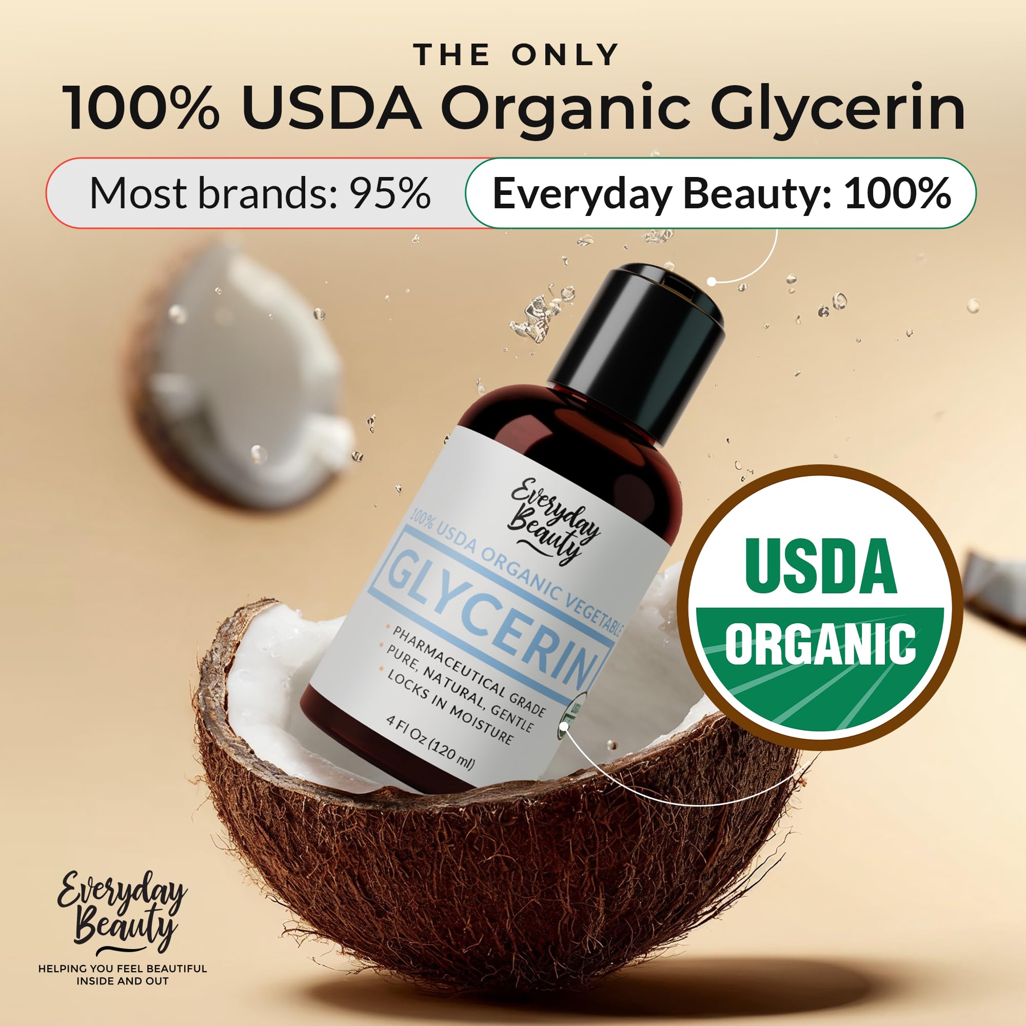 Everyday Beauty Glicerina Orgánica para el cabello, brillo ligero y manejo suave.