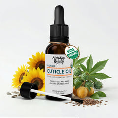 Everyday Beauty Organic Cuticle Oil bottle for hydrated nails and soft cuticles.