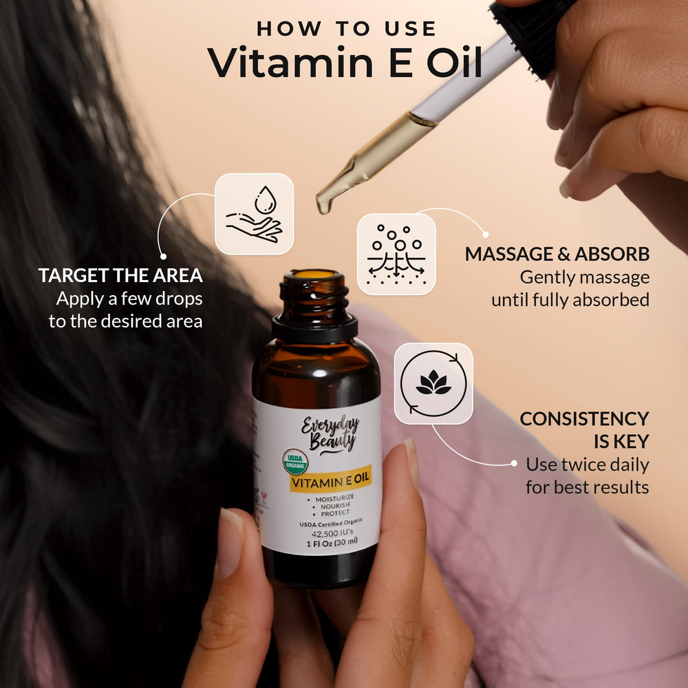 Everyday Beauty Organic Vitamin E Oil on scars supports smoother-looking skin