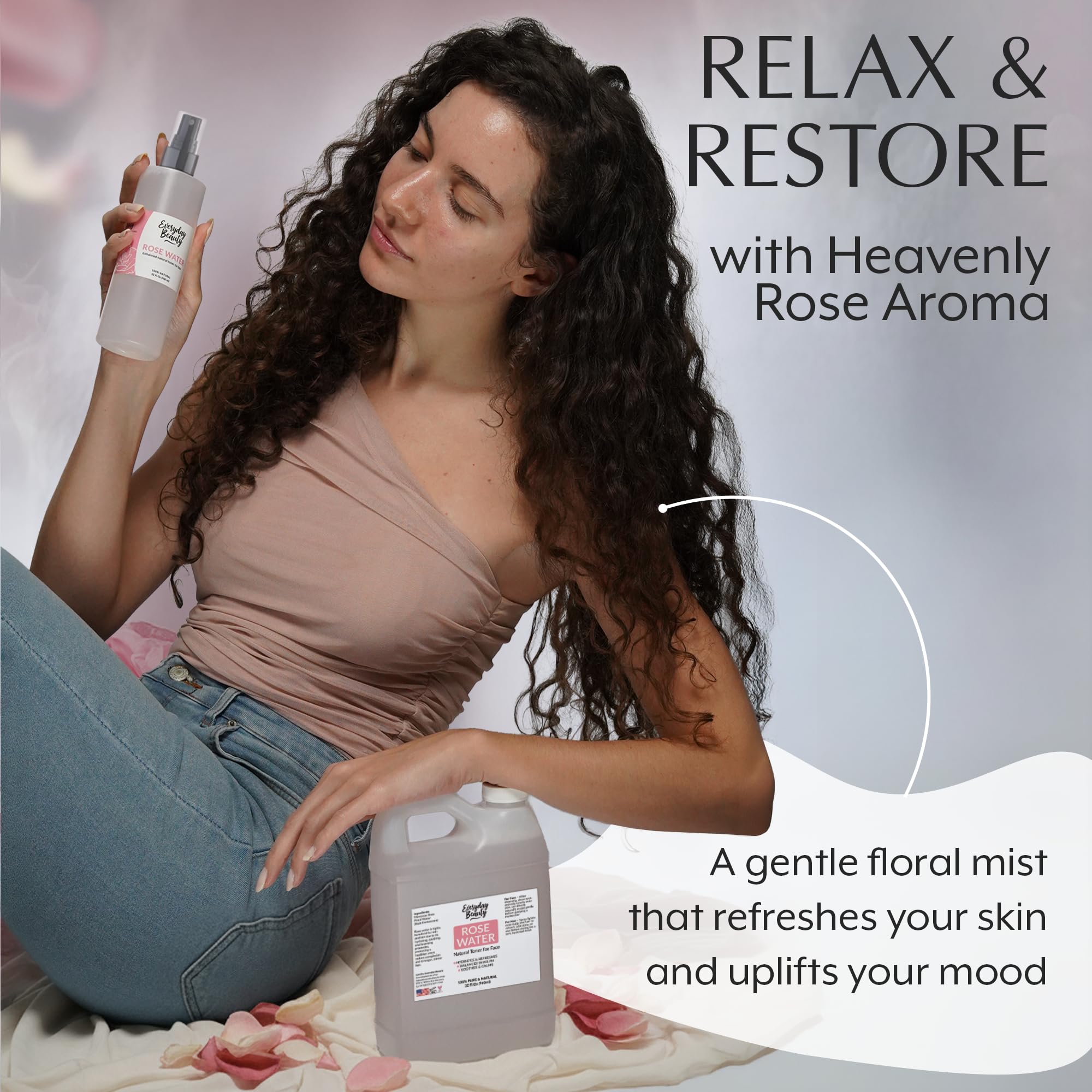Everyday Beauty Rose Water Toner bulk 32oz packaging signals great value for routines.